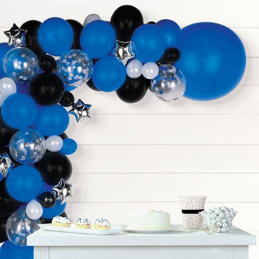 Party City Uninflated Air Filled Star Balloon Garland Kit, Blue-Black-White