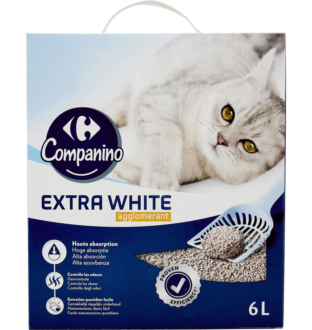 Carrefour Companino - Litière agglomérante haute absorption extra white 6l