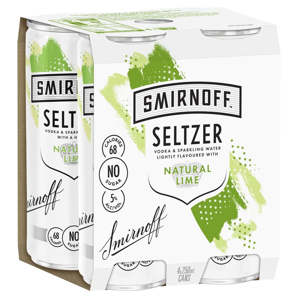 Smirnoff Seltzer Lime Can 250mL X 4 pack