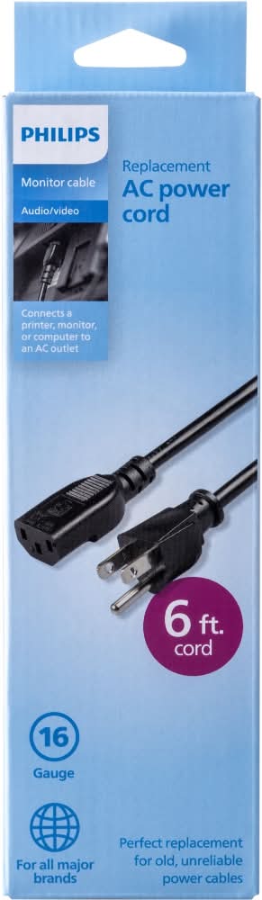Philips Power Cable 16 Gauge, 6 ft, Black