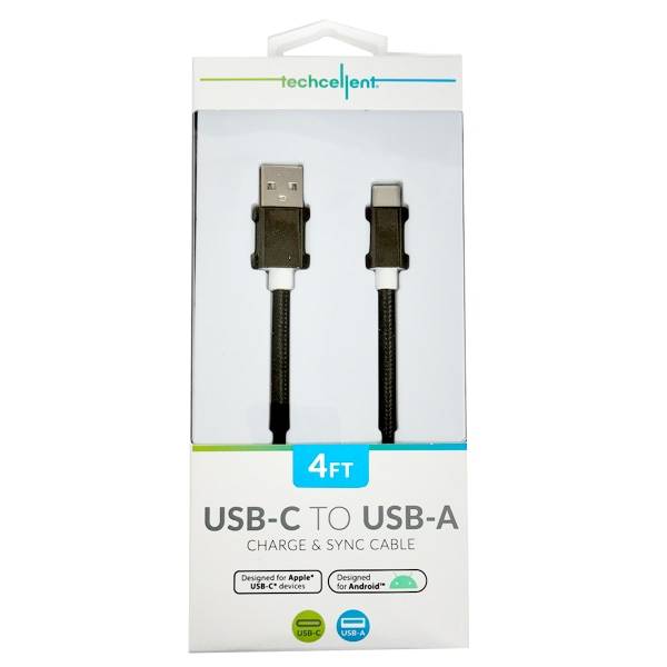 Techcellent USB-A To USB-C Charge & Sync PVC Cable , 4ft Black