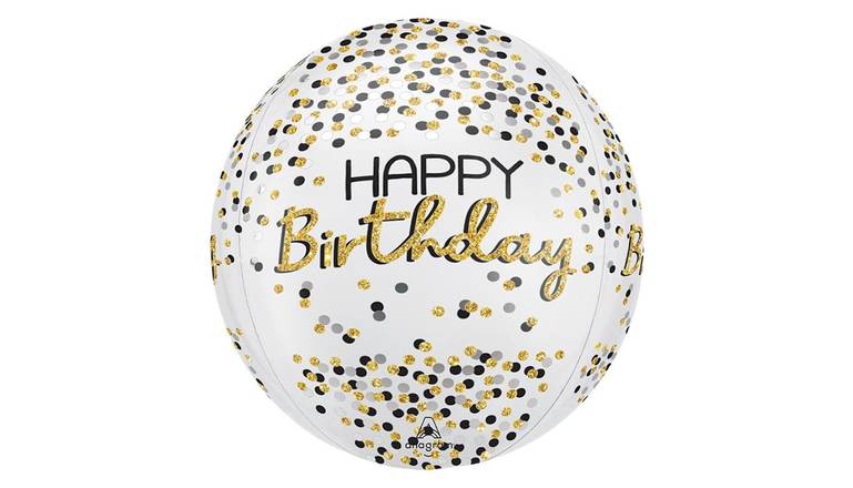 16" Happy Birthday Black & Gold Confetti Balloon
