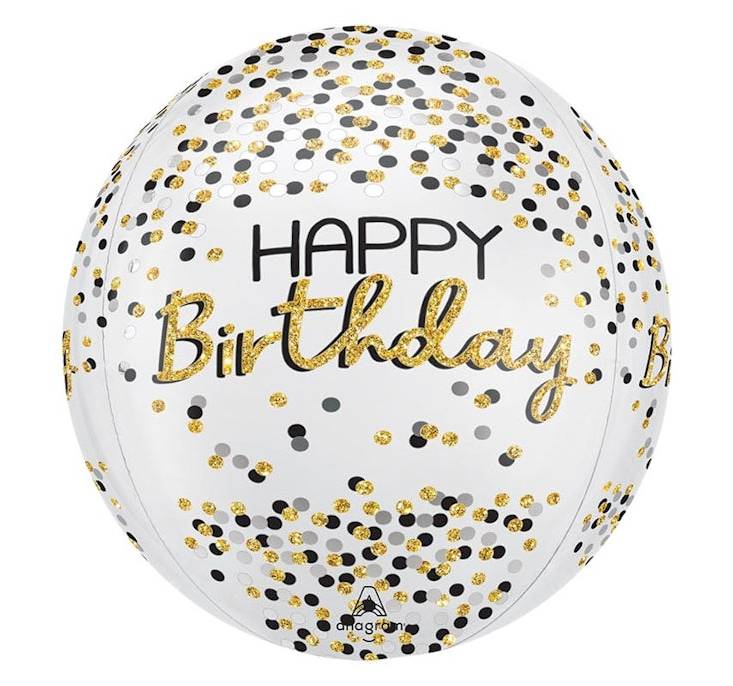 16" Happy Birthday Black & Gold Confetti Balloon