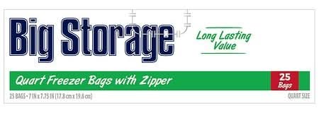 Big Brand Freezer Bags With Zipper, 17.8 x 19.6 cm (25 ct)
