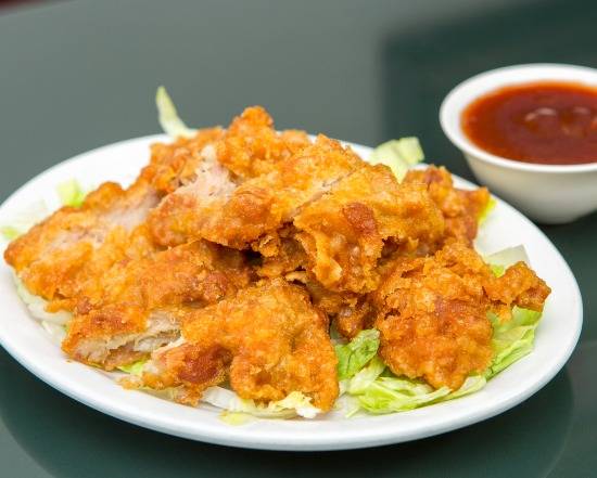 44. Poulet croustillant avec riz et sauce gingembre / Crispy Chicken with rice and Ginger Sauce / 姜汁脆鸡饭