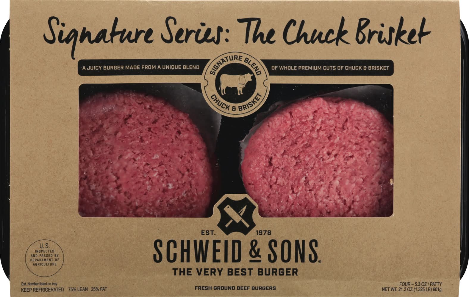 Schweid & Sons Signature Blend the Chuck Brisket Fresh Ground Beef Burger Patties (4 x 5.3 oz)