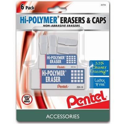 Pentel 6pk Erasers and Caps White