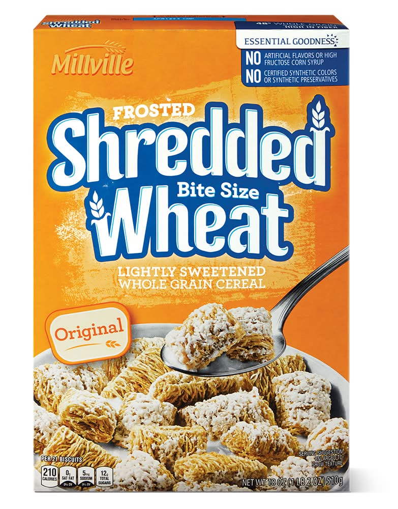 Millville Frosted Bite Size Lightly Sweetened Whole Grain Cereal, Shredded Wheat (18 oz)