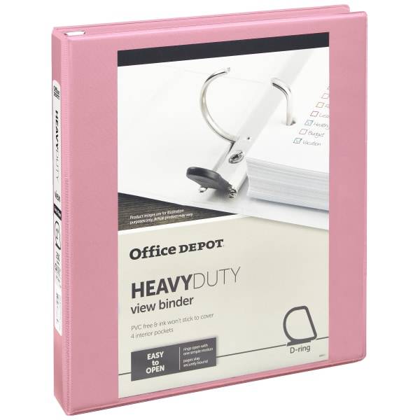Office Depot Heavy-Duty View 3-ring Binder, 1 1/2" D-Rings, Pink