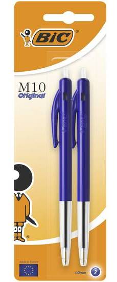 Bic m10 original stylos-bille rétractables pointe moyenne (1,0 mm) - bleu, blister de 2