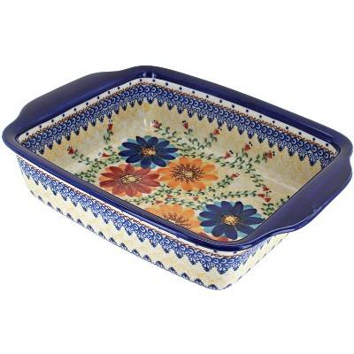 Blue Rose Polish Pottery Autumn Burst Casserole