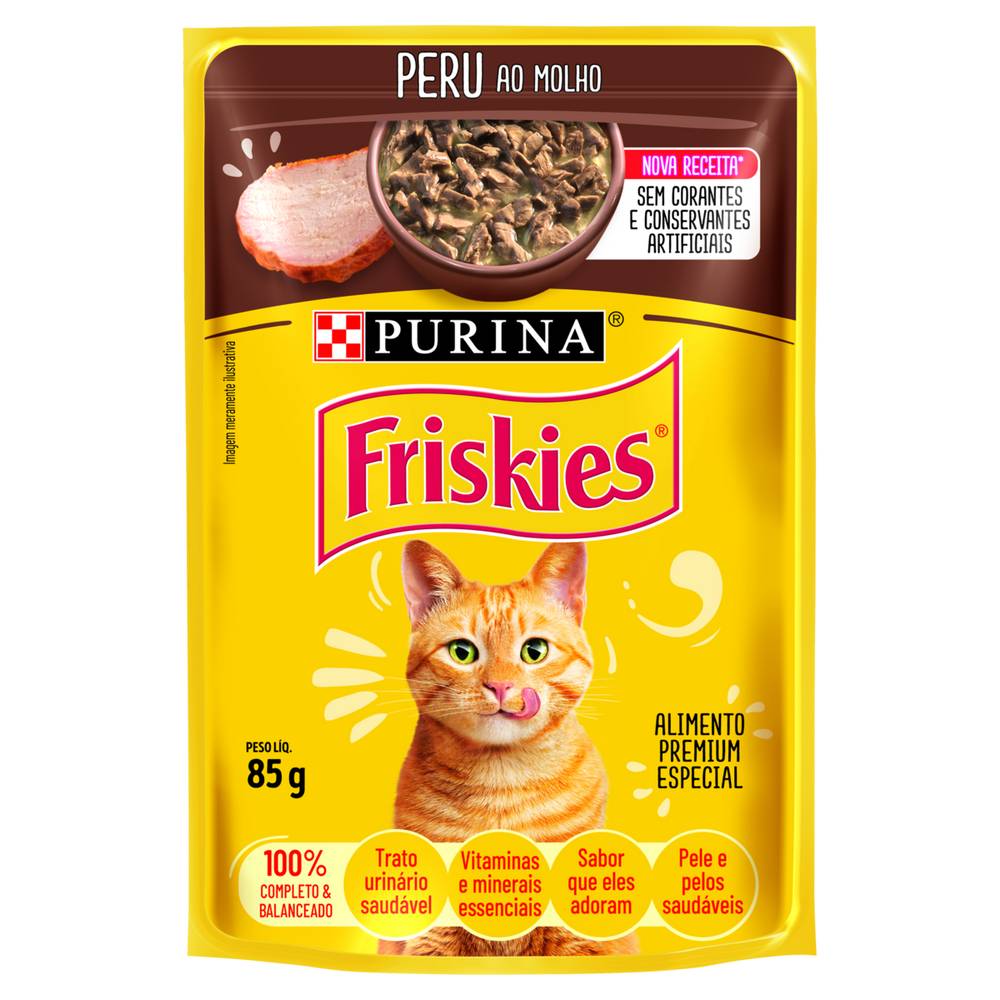 Purina · Ração úmida sabor peru ao molho para gatos adultos friskies (85 g)