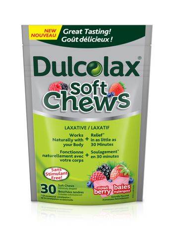 Dulcolax Soft Chews, Mixed Berry, Dependable, Predictable, and Gentle, Laxatives for Fast Relief of Occasional Constipation, Stimulant-Free, Gluten-Free, For Adults and Kids Ages 12 & Over