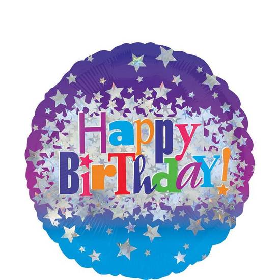 Uninflated Happy Birthday Balloon - Prismatic Bright Stars 17in, 18in