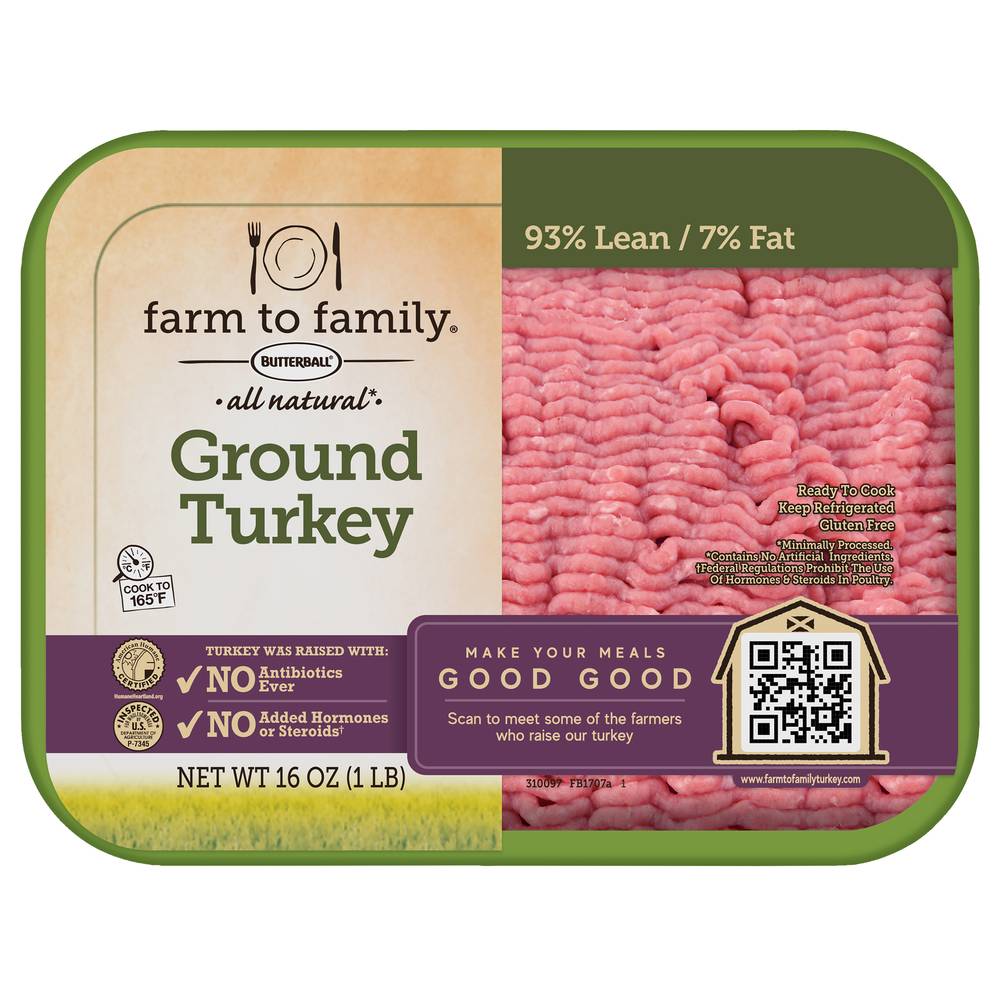 Butterball Farm To Family All Natural Ground Turkey (1 lbs)