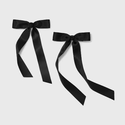 A New Day Satin Long Bow Hair Clip Set, Black (2 ct)