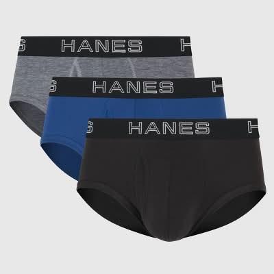 Hanes Premium Men's 3pk Comfort Flex Fit Total Support Pouch Briefs - Gray/Blue/Black M: Tagless, Moisture Wicking, 4-Way Stretch
