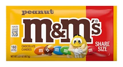 M&M'S Peanut Milk Chocolate Candy, Share Size, 3.27 oz Bag