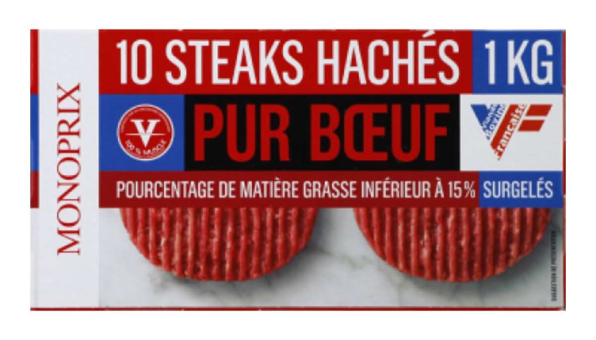 Monoprix - Steaks hachés pur bœuf surgelés 15% mg (10)