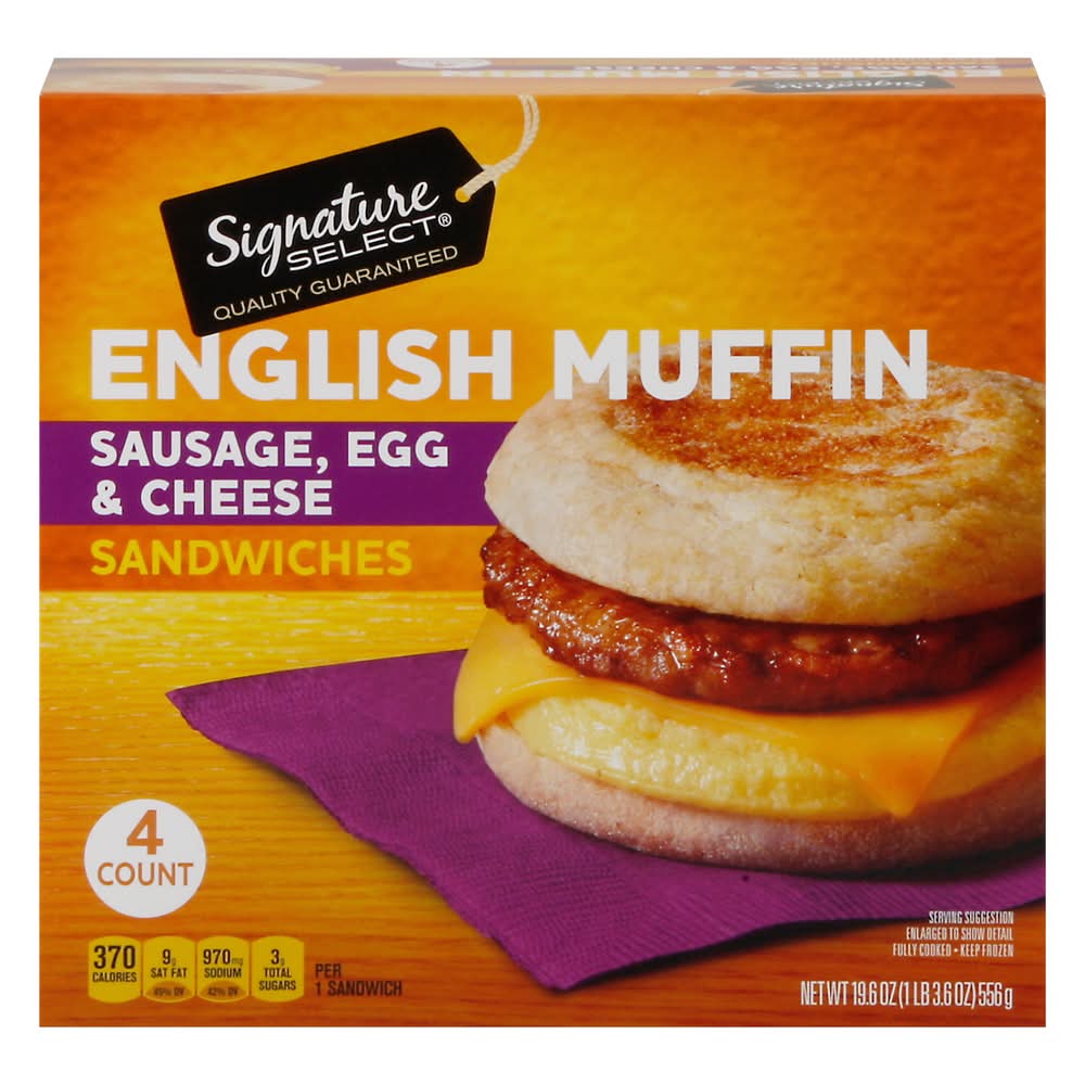 Signature Select English Muffin Sausage, Egg & Cheese Sandwiches (19.6 oz, 4 ct)