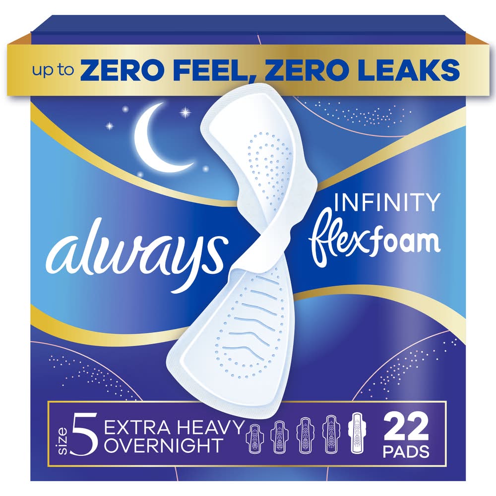 Always Infinity Flexfoam Extra Heavy Overnight Pads, 5 (22 ct)