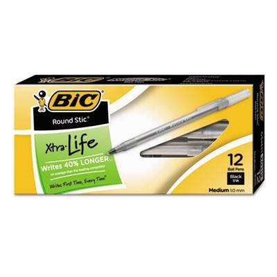BiC Round Stic Black Medium Xtra Life Ball Pen (1 oz)