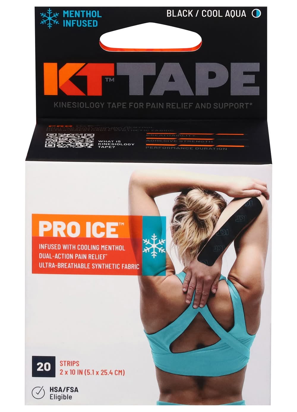 KT Tape Pro Ice Cool Aqua Kinesiology Tape Strips, Menthol, 2 x 10 in, Black (20 ct)
