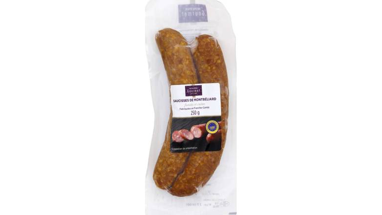 Monoprix Gourmet Saucisses de Montbéliard fumées et cuites Le paquet de 2, 250g