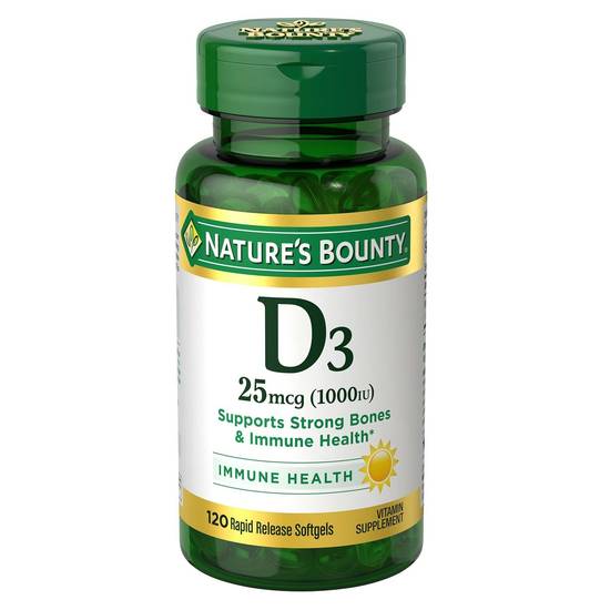 Nature's Bounty Vitamin D3  Rapid Release Softgels, 25 mcg, 120 CT
