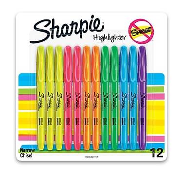 Sharpie Stick Highlighter, Chisel Tip, Assorted, Dozen (27145)