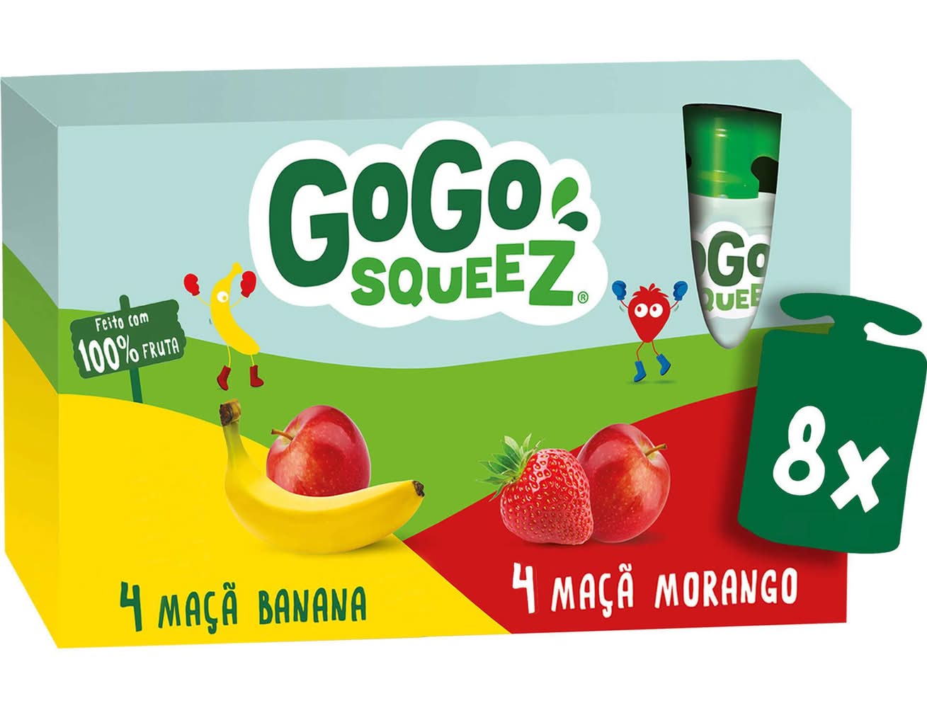 Pack Saquetas de Fruta Morango e Banana Familiar +3A GoGo squeeZ (emb. 8 x 90 gr)