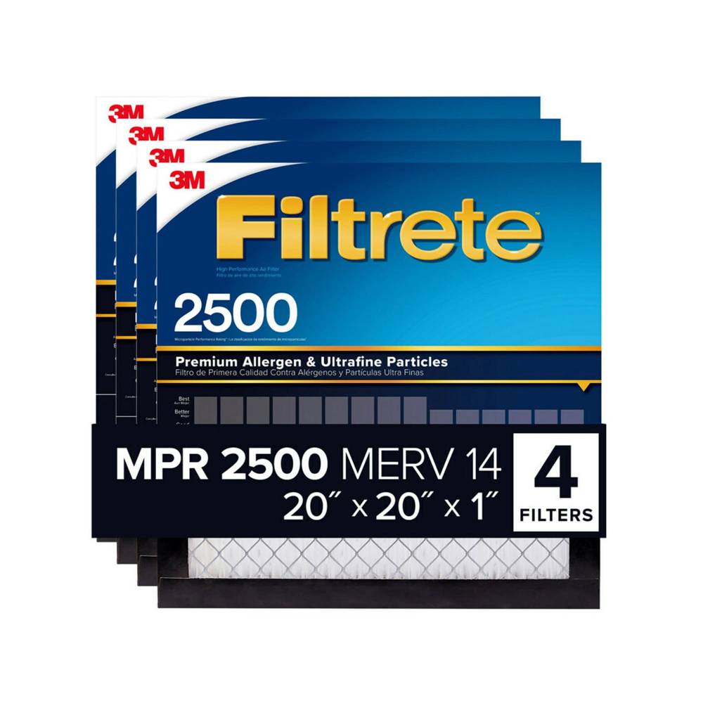 3M 2500 Series Filtrete 1" Filter, 4-pack, 20X20x1