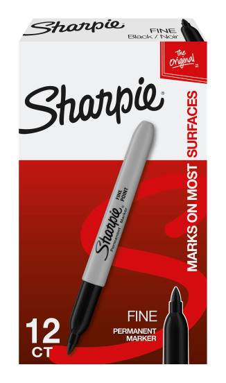 Sharpie® Fine Point Permanent Markers, Gray Barrel, Black Ink, Pack Of 12