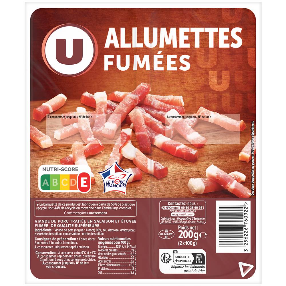 U - Allumettes de porc fumées viande de porc française  (2 pièces )