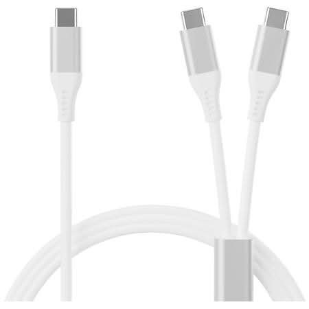Just Wireless Usb-C To Two Usb-C Cable, 6 ft, White