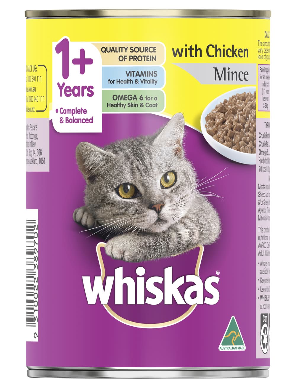 Whiskas Mince Wet Cat Food, Chicken, Adult 1+ (400g)