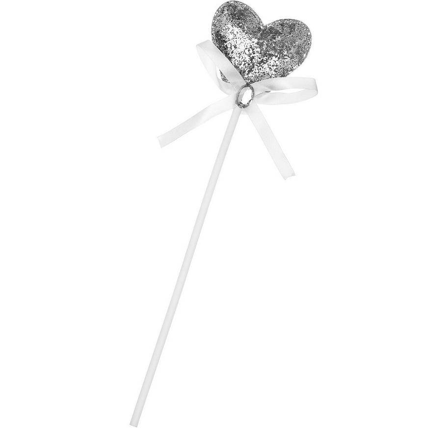 Silver Glitter Plush Heart Wand