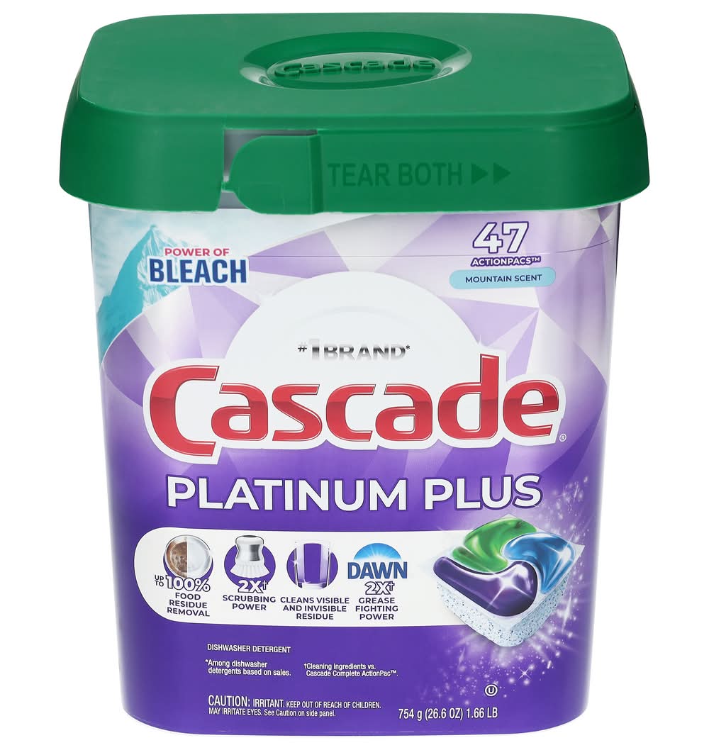 Cascade Action Pacs Platinum Plus Mountain Scent Dishwashing Tabs (26.6 oz, 47 ct)