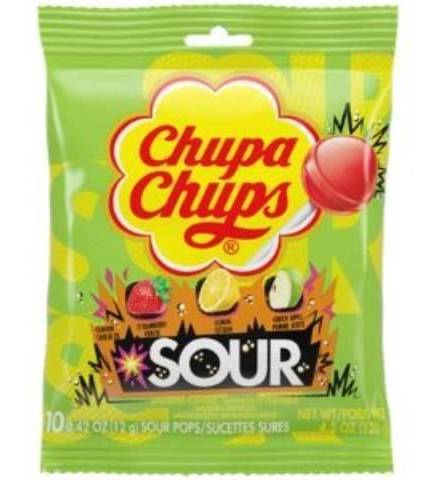 Chupa Chups Sour Fruit Lollipop, Assorted (10 x 0.42 oz)
