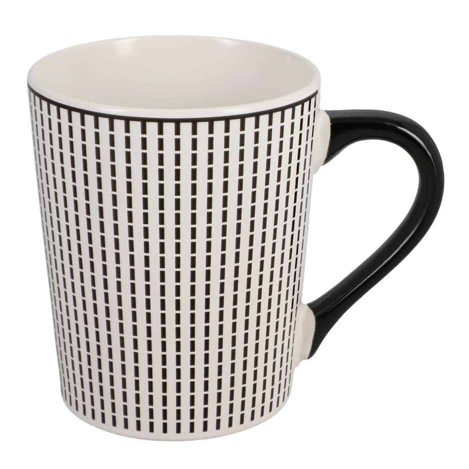 Royal Norfolk Dashed Pattern Stoneware Mugs, Black-White