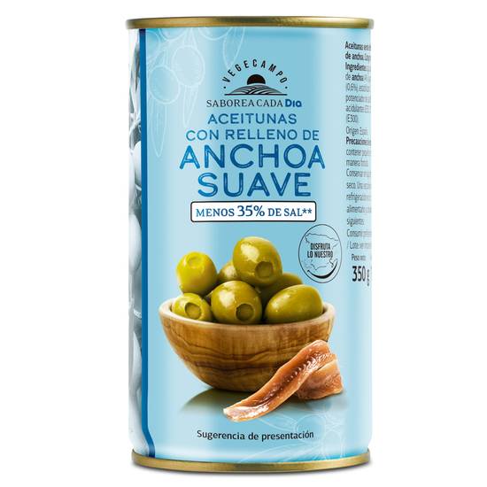 Aceitunas rellenas de anchoa suave Vegecampo lata 150 g