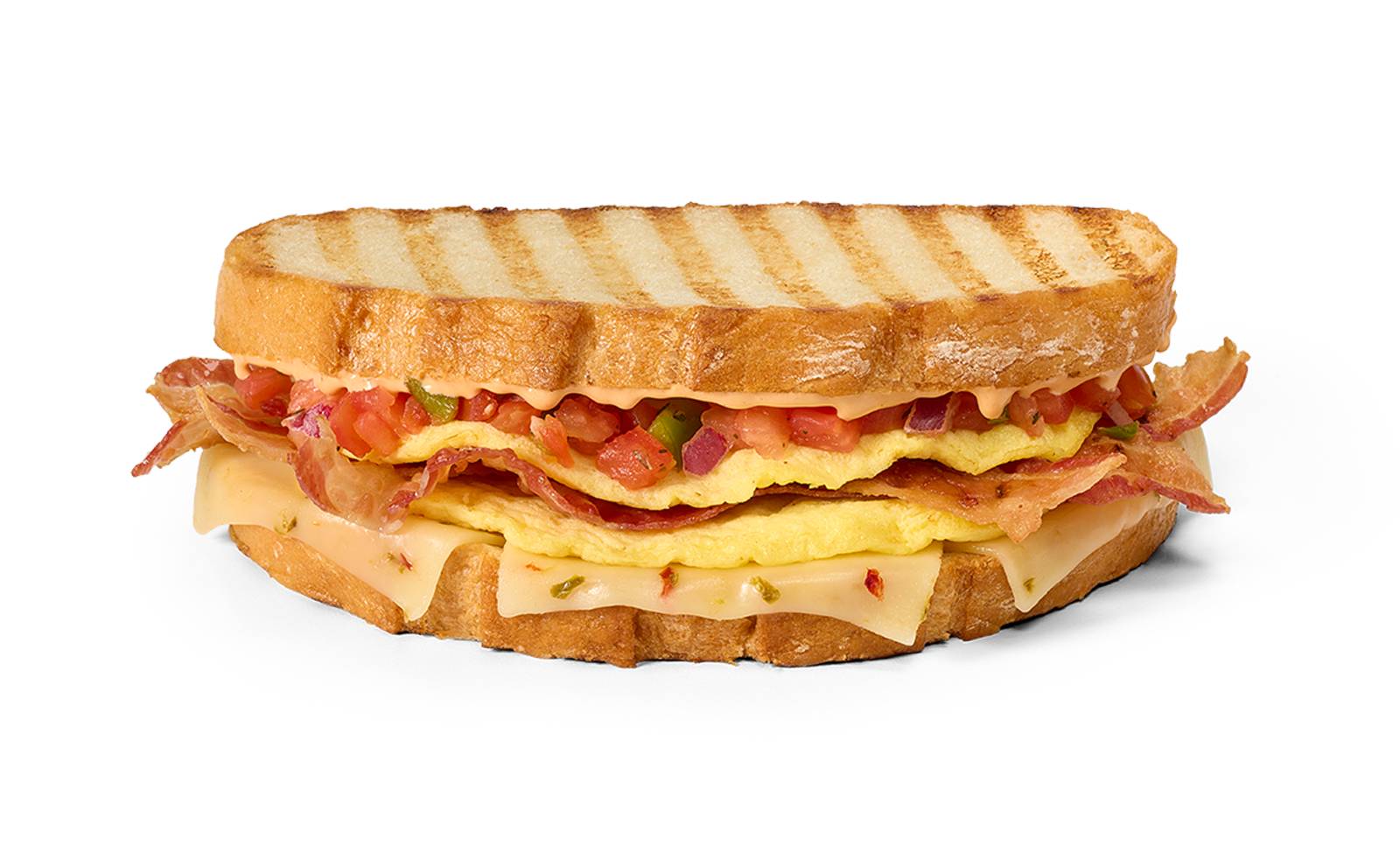 Panini Breakfast Toasted Whole Mainstream: Egg Omelet Southwest Chipotle Bacon - Each