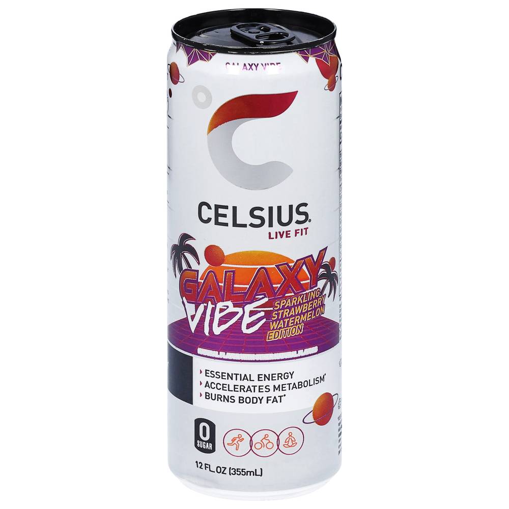 Celsius Galaxy Vibe Sparkling Edition Energy Drink, Strawberry-Watermelon (12 fl oz)