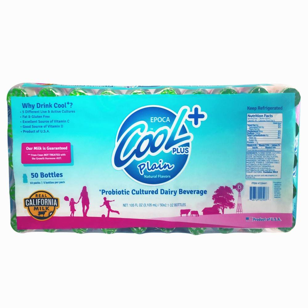 Epoca Cool Plus Plain Probiotic Cultured Dairy Drink (50 x 2.1 fl oz)