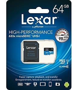 Lexar High-Performance 633x 64GB microSDXC Memory Card with Adapter, Class 10, UHS-I (LSDMI64GBBNL633)