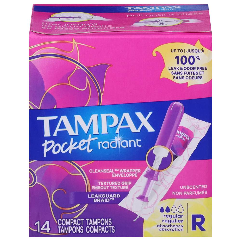 Tampax Pocket Radiant Regular Absorbency Tampons (3.8 oz, 14 ct)