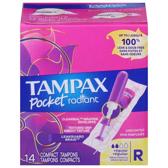 Tampax Pocket Radiant Regular Absorbency Tampons
