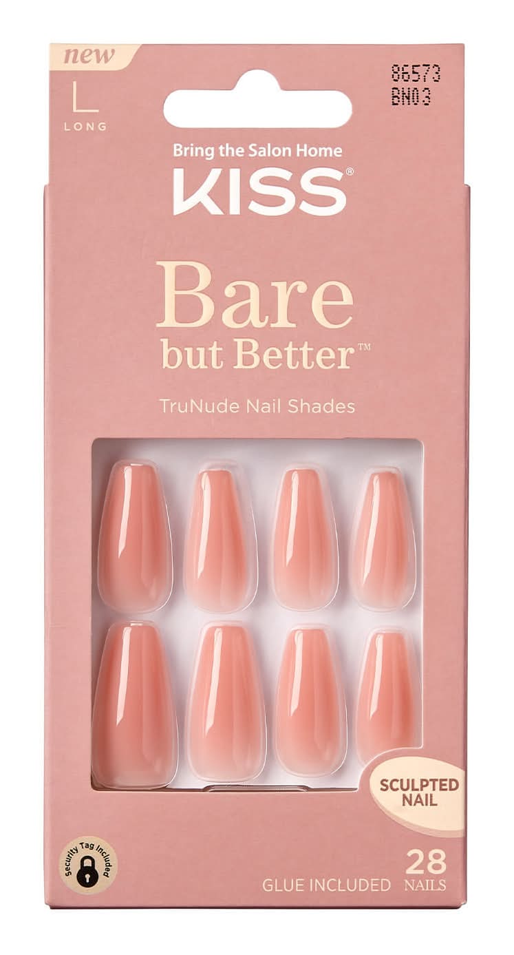 KISS · Bare but better uñas postizas acrílicas, L, nude glow (28 un)