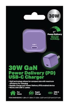30W GaN Power Delivery USB-C Charger Purple