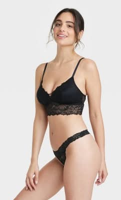 Auden Allover Lace Thong Underwear, Women, L, Black
